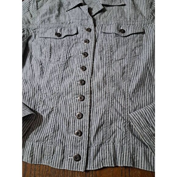Sz 4 XS Chicos 0 Railroad Stripe Black White Long Sleeve Button Shirt Blouse Top - Picture 3 of 6